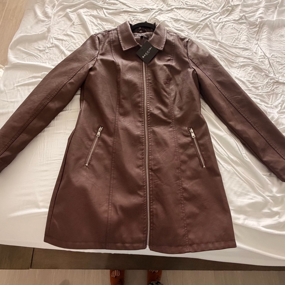 Baccini brown vegan leather coat